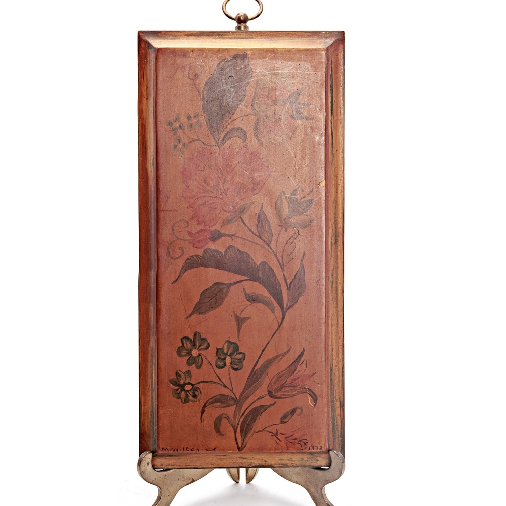 Vintage 1972 Folk Art Floral Painted Wood Panel Signed
